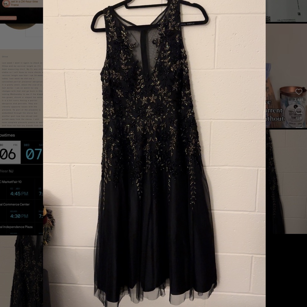 Aidan Mattox black&gold tulle beaded cocktail gown